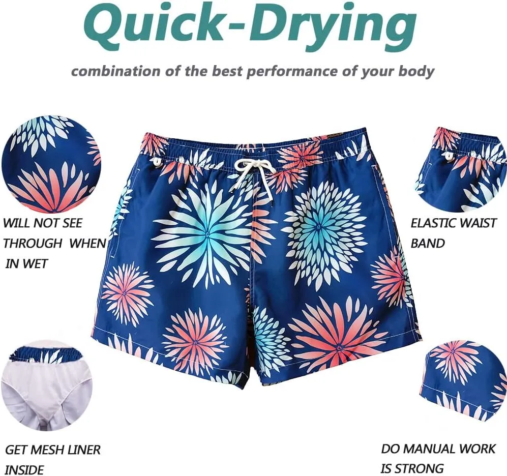 Beach Shorts Swim Trunks Quick Dry Men's Bathing Suit with Mesh Lining/Side Pockets