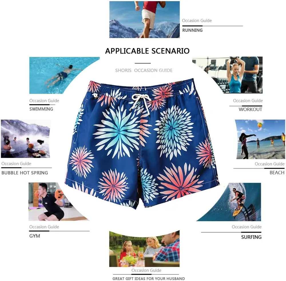 Beach Shorts Swim Trunks Quick Dry Men's Bathing Suit with Mesh Lining/Side Pockets