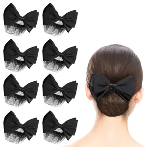 Beaupretty 8 Pieces Women Hair Bun Cover Net Hair Snood Net Barrette Mesh Clip Elastic Butterfly Bun Bow Headdress (Black)