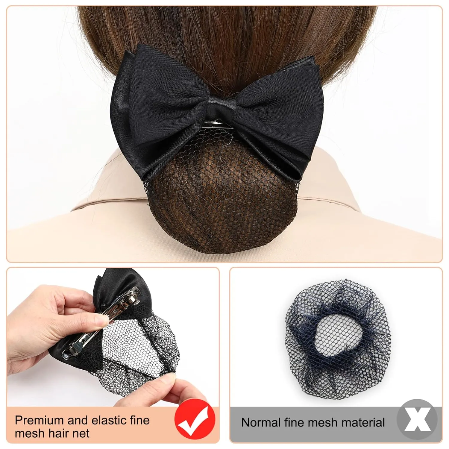 Beaupretty 8 Pieces Women Hair Bun Cover Net Hair Snood Net Barrette Mesh Clip Elastic Butterfly Bun Bow Headdress (Black)