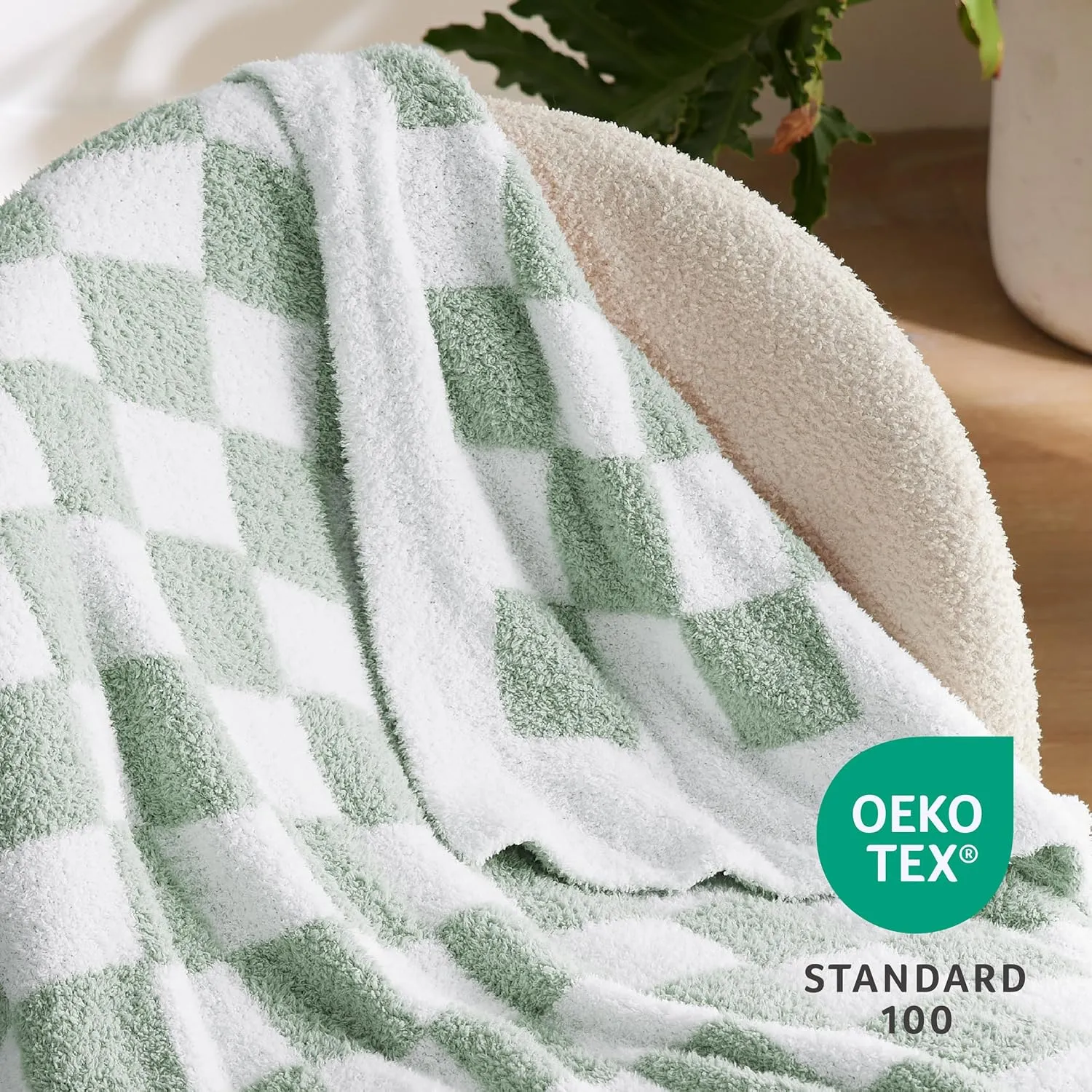 Bedsure Checkered Throw Blanket for Couch - Super Soft, Cozy & Warm Knit Blanket, Breathable, Lightweight & Fluffy for Bed & Sofa, Checkered Green, 50x60 Inches