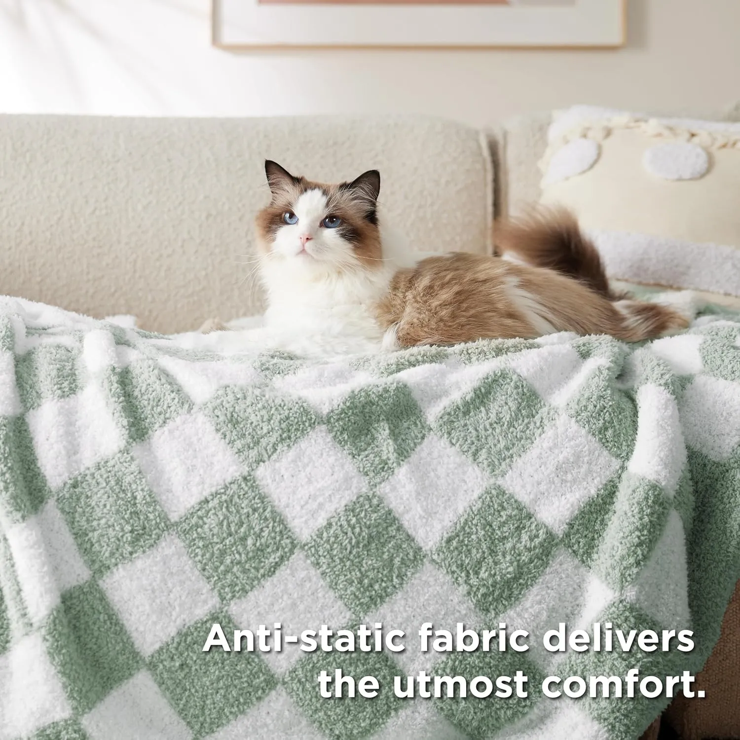 Bedsure Checkered Throw Blanket for Couch - Super Soft, Cozy & Warm Knit Blanket, Breathable, Lightweight & Fluffy for Bed & Sofa, Checkered Green, 50x60 Inches