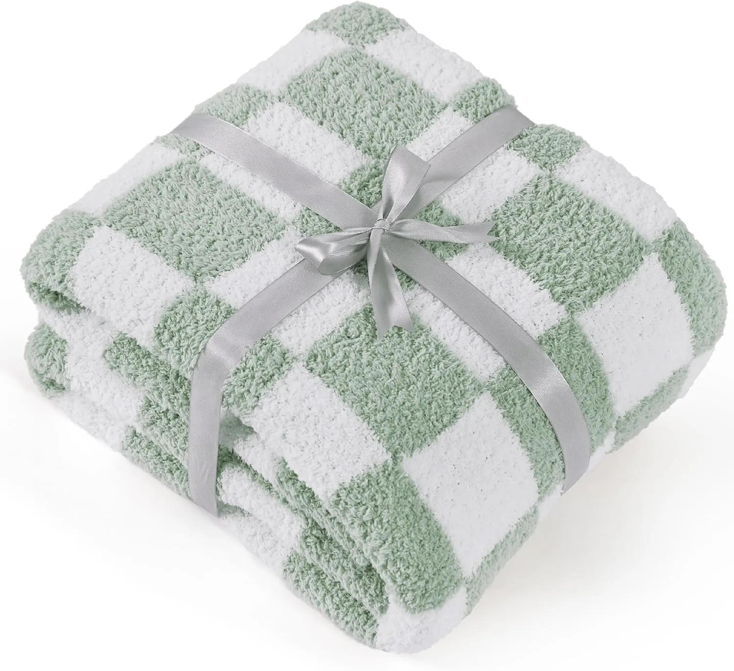 Bedsure Checkered Throw Blanket for Couch - Super Soft, Cozy & Warm Knit Blanket, Breathable, Lightweight & Fluffy for Bed & Sofa, Checkered Green, 50x60 Inches