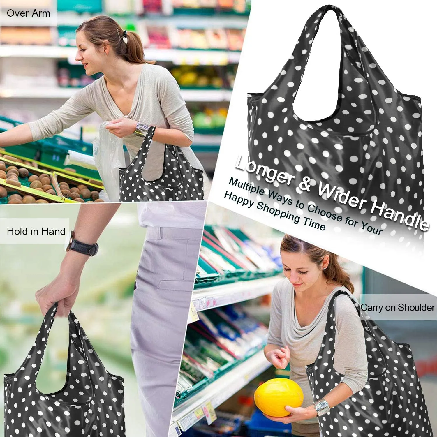 BeeGreen Geometry Reusable Grocery Bags Bulk 6 Packs X-Large, Reusable Shopping Bags Foldable for Groceries, Vegetables, Fruits Watertight Bulk Tote Bags Washable For Women and Men