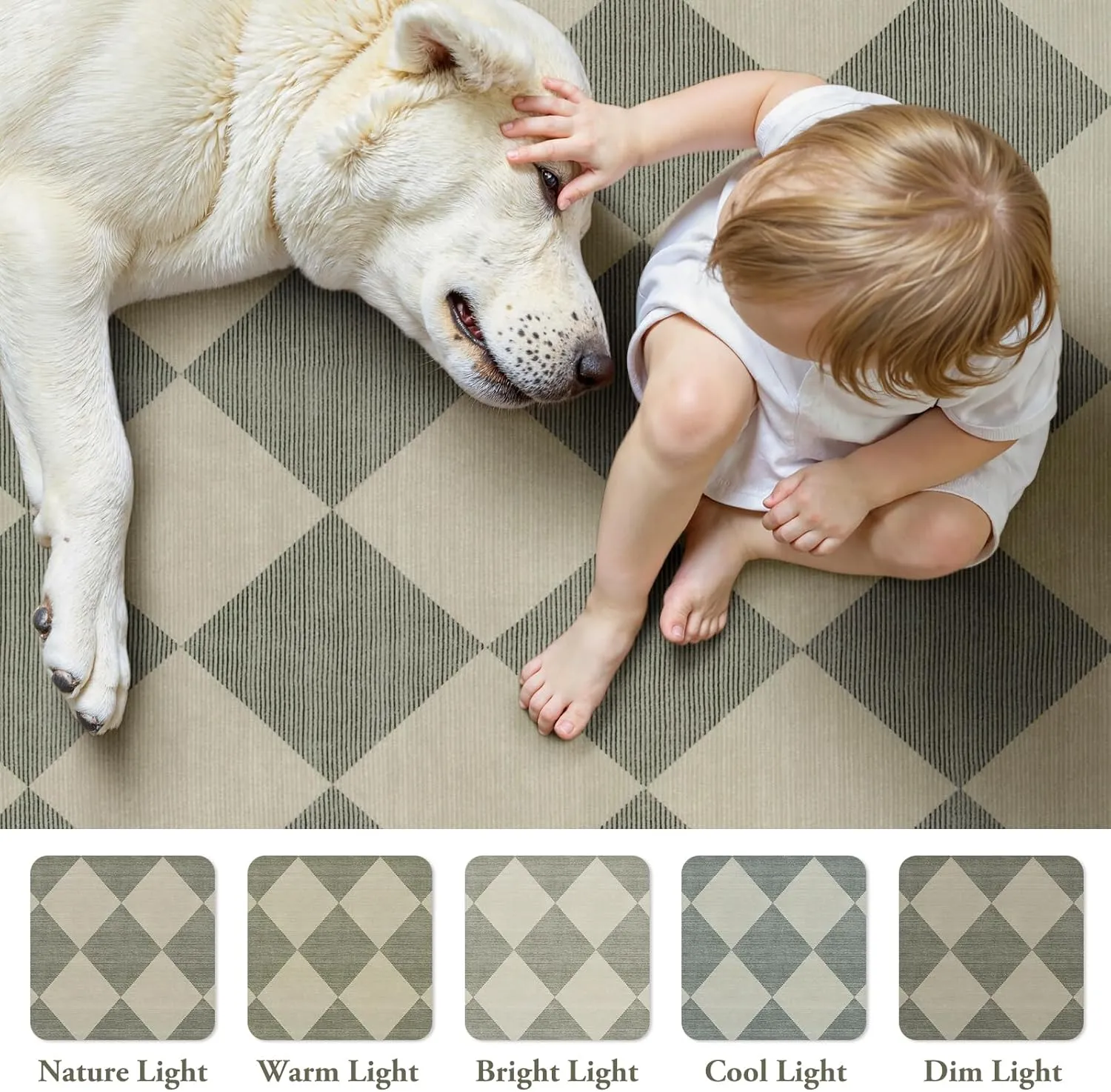 Beeiva Checkered Washable Entryway Rug 2x3, Non Slip Ultra Thin Green Front Door Mat Indoor Entrance Low Pile Small Kitchen Rug, Moroccan Neutral Throw Carpet for Bedroom Bathroom Laundry (2'x3')