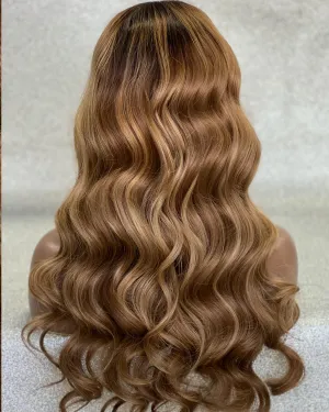BEEOS 13x4 Full Frontal Skinlike Real HD Lace Wig 180% Density Pre Plucked Brown Mixed Blonde Balayage Human Hair Wigs Bleached Knots 24 Inch