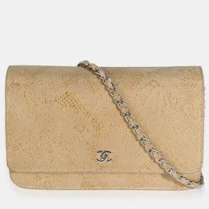 Beige Suede Lace Over Wallet On Chain Bag