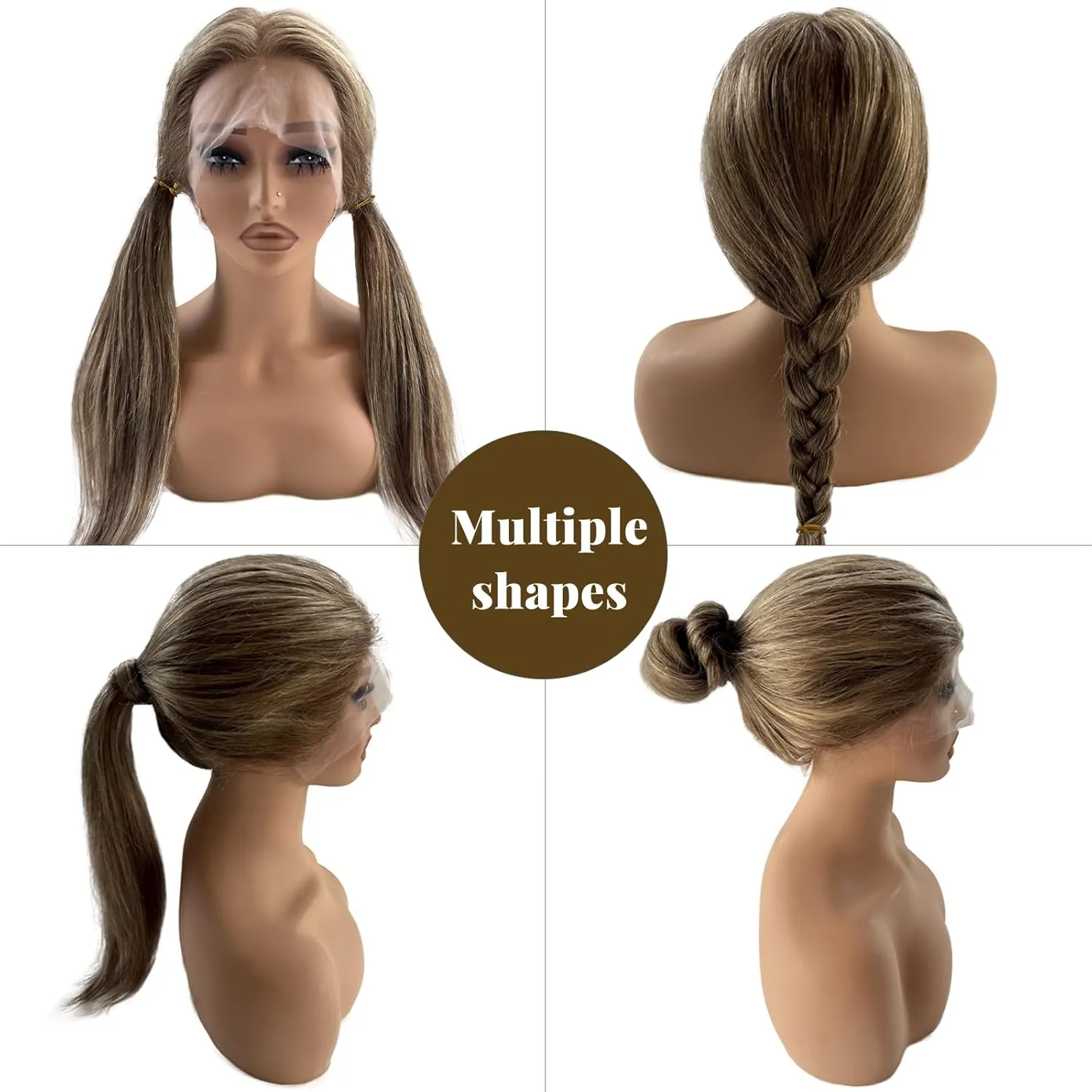 Belaved Wigs Human Hair Lace Front 13x4 Straight Highlights Chocolate Brown Mixed Ash Blonde HD Lace Frontal Wig Human Hair Pre Plucked Bleached Knots18 Inch