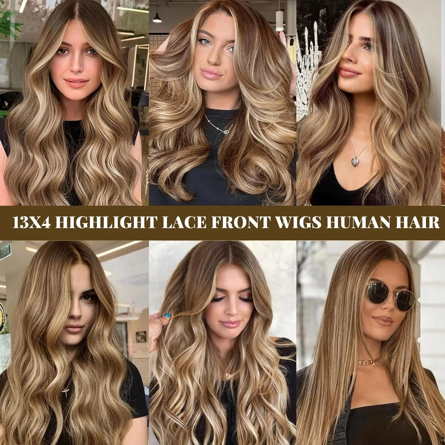 Belaved Wigs Human Hair Lace Front 13x4 Straight Highlights Chocolate Brown Mixed Ash Blonde HD Lace Frontal Wig Human Hair Pre Plucked Bleached Knots18 Inch
