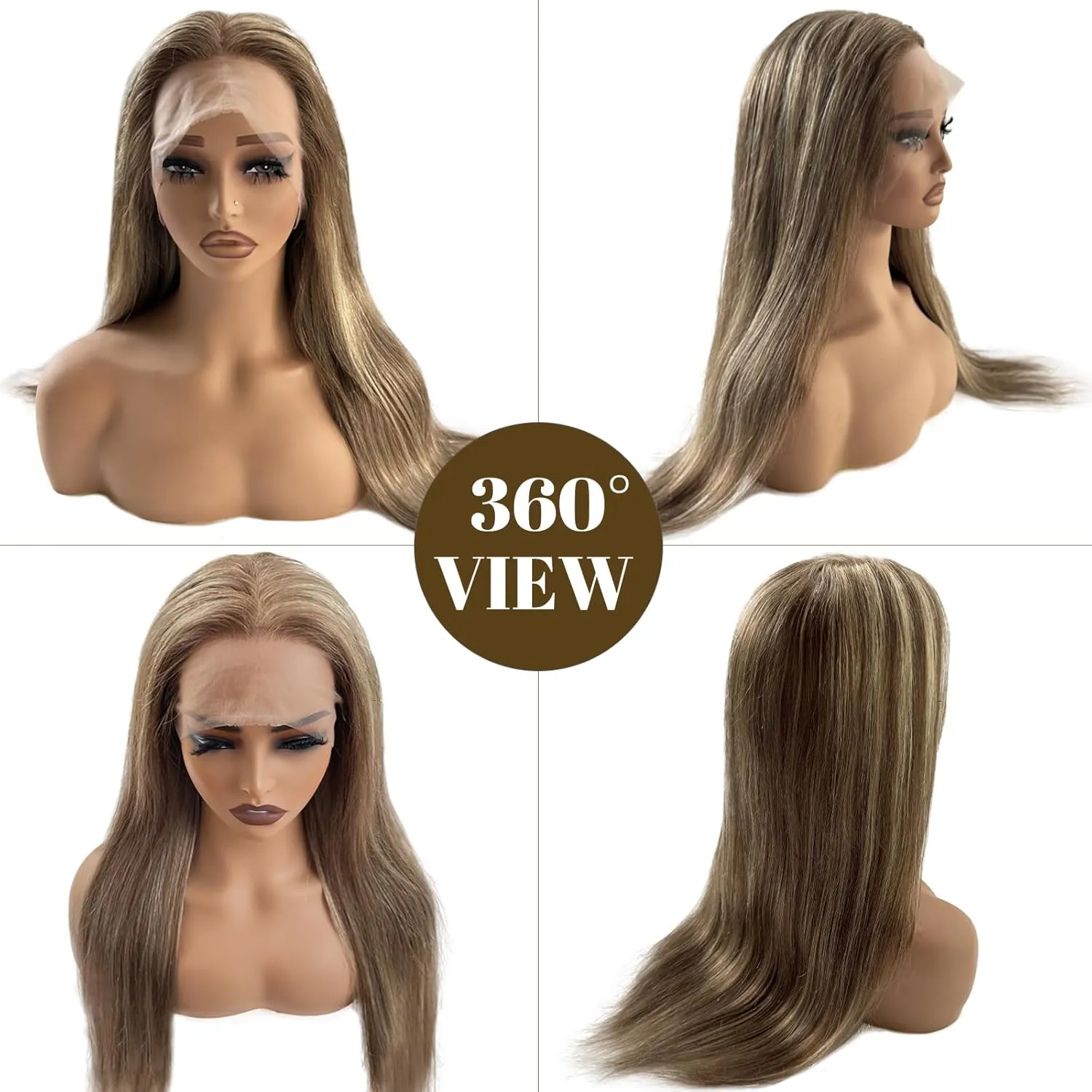 Belaved Wigs Human Hair Lace Front 13x4 Straight Highlights Chocolate Brown Mixed Ash Blonde HD Lace Frontal Wig Human Hair Pre Plucked Bleached Knots18 Inch