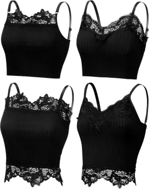 Bencailor 4 Pack Black Lace Cami Women Lace Bralette Ladies Camisoles Half Camisole Bra Adjustable Spaghetti Strap Tank Top