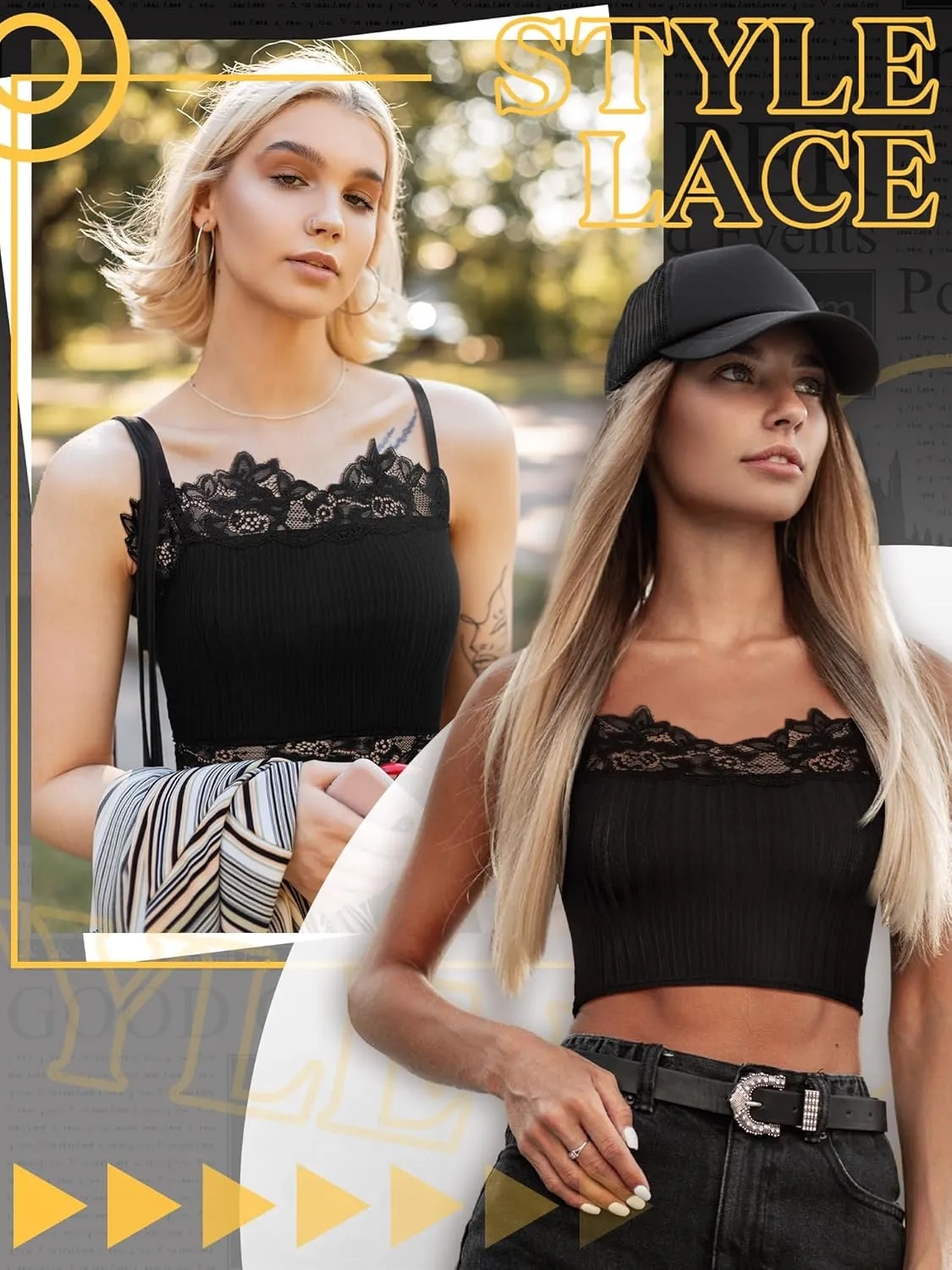 Bencailor 4 Pack Black Lace Cami Women Lace Bralette Ladies Camisoles Half Camisole Bra Adjustable Spaghetti Strap Tank Top
