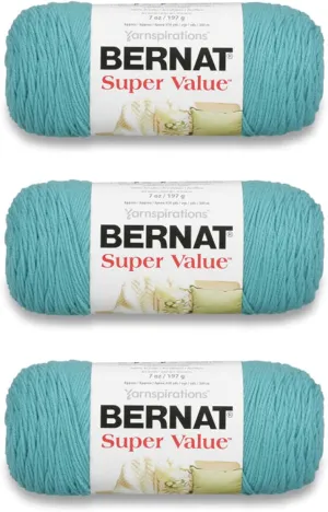 Bernat Super Value Aqua Yarn - 3 Pack of 198g/7oz - Acrylic - 4 Medium (Worsted) - 426 Yards - Knitting/Crochet