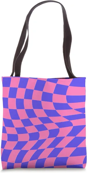 Berry Blast Wavy Checkerboard Pink Blue Checkered Tote Bag