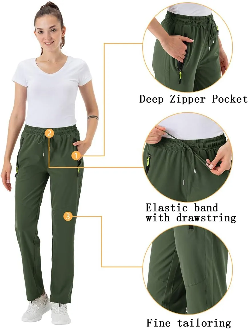 BGOWATU Women's Hiking Cargo Pants Quick Dry Lightweight Water Resistant Joggers Pants Zipper Pockets