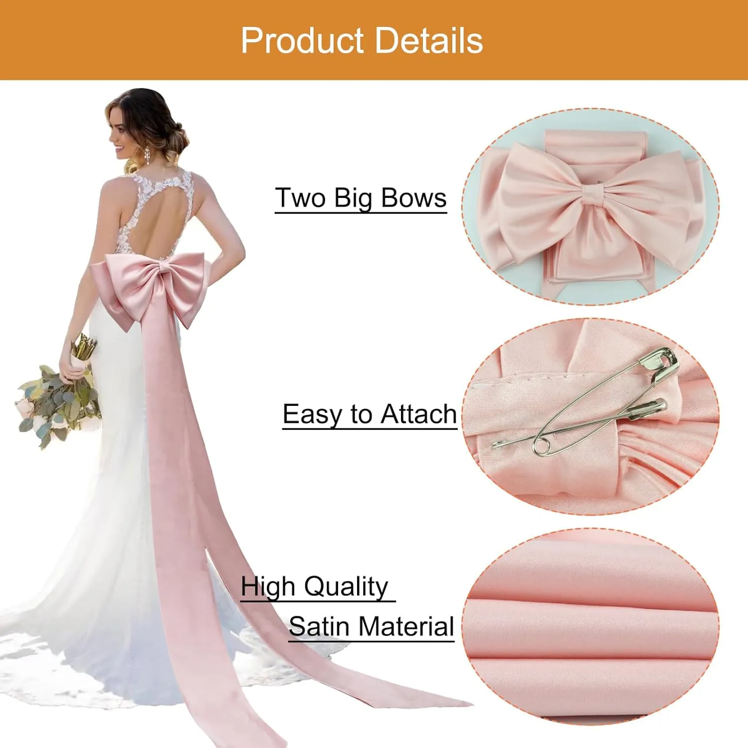 Big Bow Long Train Satin Bowknot Detachable Sweep Train Waist Sash Belt Bowknot for Wedding Formal Dress