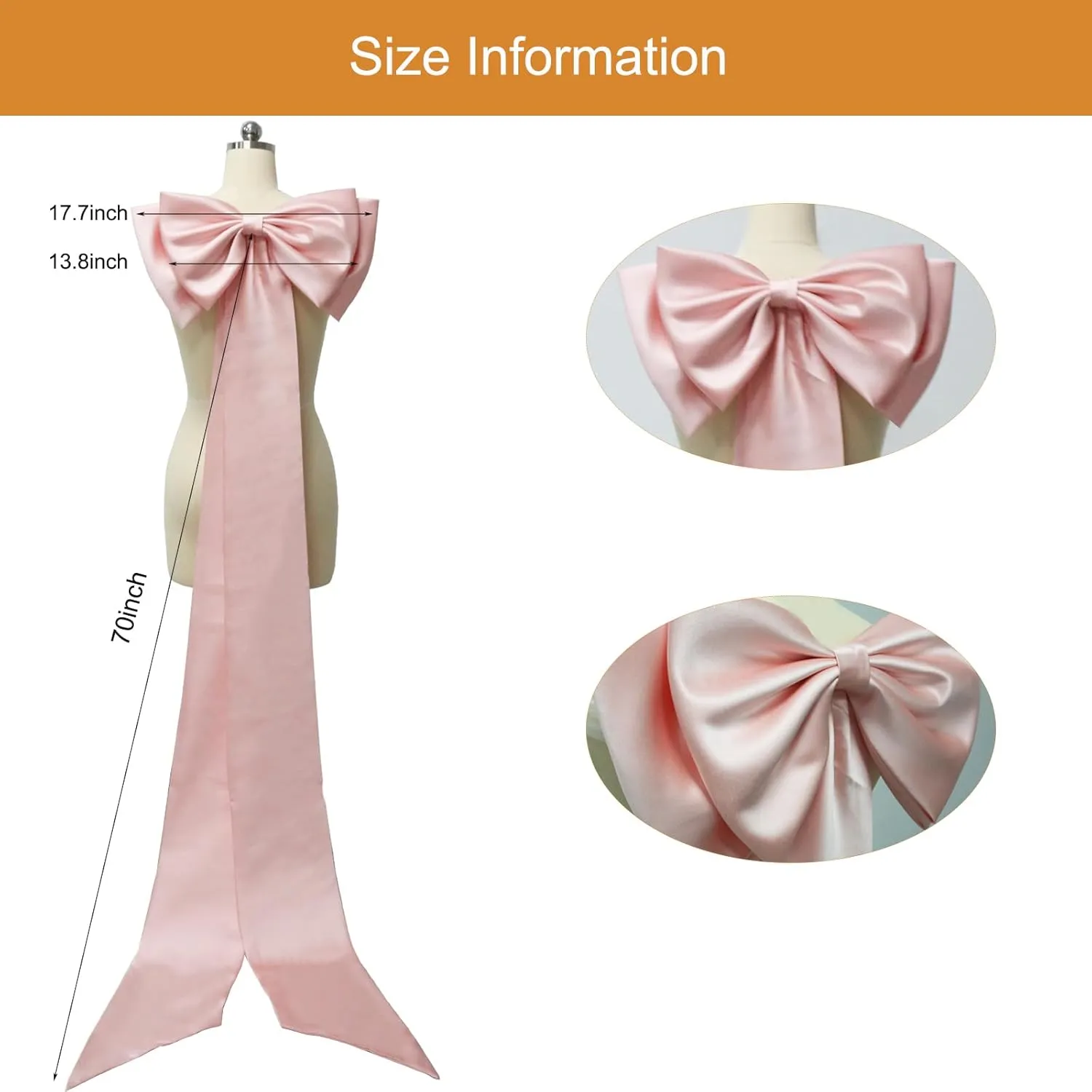 Big Bow Long Train Satin Bowknot Detachable Sweep Train Waist Sash Belt Bowknot for Wedding Formal Dress