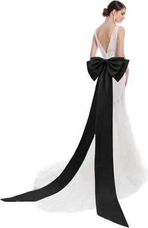 Big Bow Long Train Satin Bowknot Detachable Sweep Train Waist Sash Belt Bowknot for Wedding Formal Dress