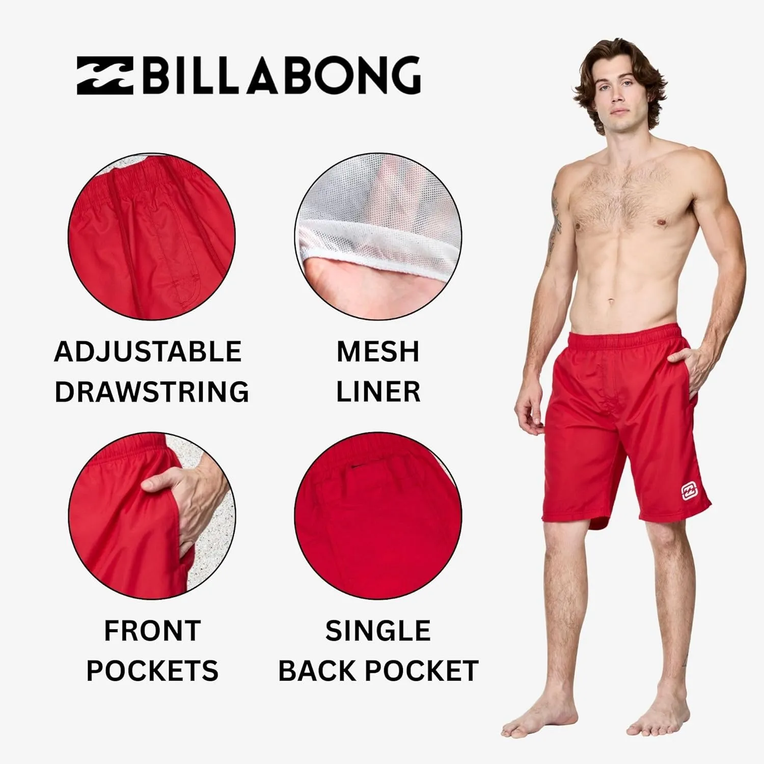 Billabong Swim Trunks for Men Big and Tall, Quick Dry Swim Board Shorts 10"