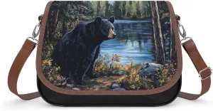 Black Bear in The Lake Fashion Crossbody Bags for Women Lightweight Shoulder Handbags Travel Purse with Strap Custom Gifts