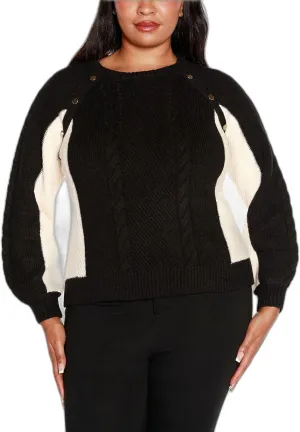 Black Label Plus Size Colorblock Cable Knit Sweater Black/Cream 1X