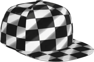Black White Race Checkered Flag Printed Adjustable Flat Brim Baseball Cap Neutral Trucker Cap, 5-7