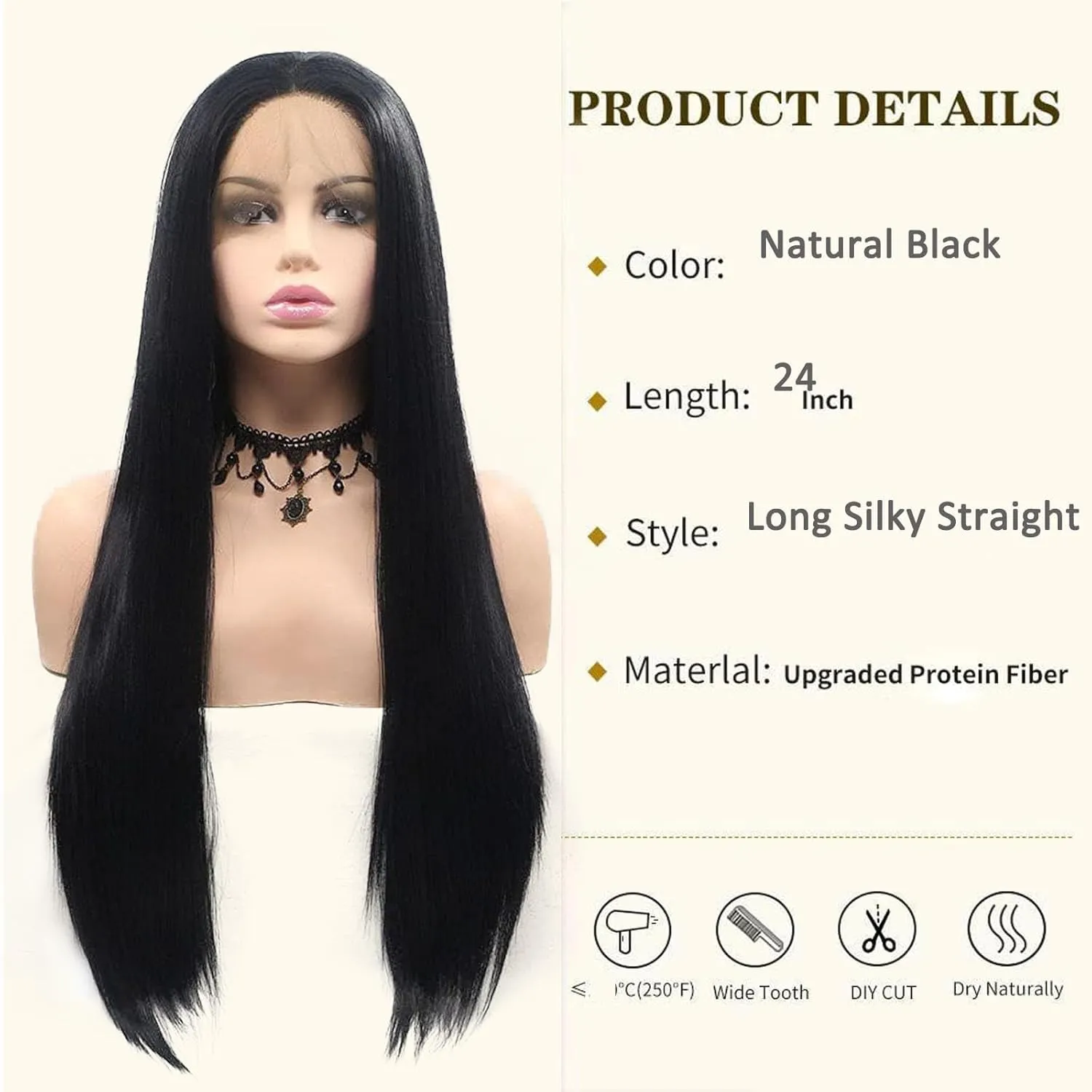 Black Wigs for Black Women Straight Synthetic Lace Front Wig Black Long Deep Part Frontal Wigs Natural Hairline Glueless Lace Wig Heat Resistant Hair Daily Cosplay Use 24Inch