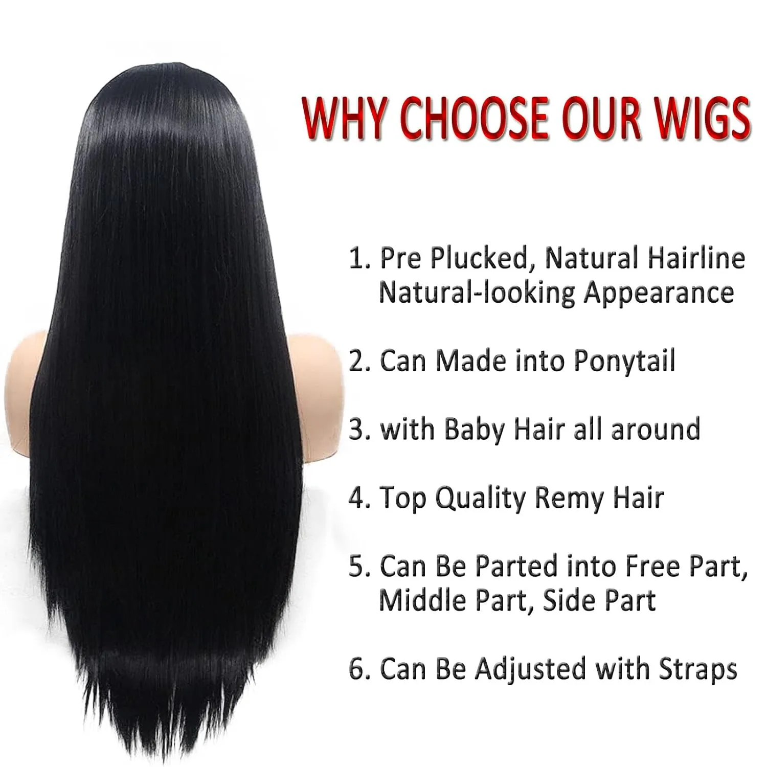 Black Wigs for Black Women Straight Synthetic Lace Front Wig Black Long Deep Part Frontal Wigs Natural Hairline Glueless Lace Wig Heat Resistant Hair Daily Cosplay Use 24Inch