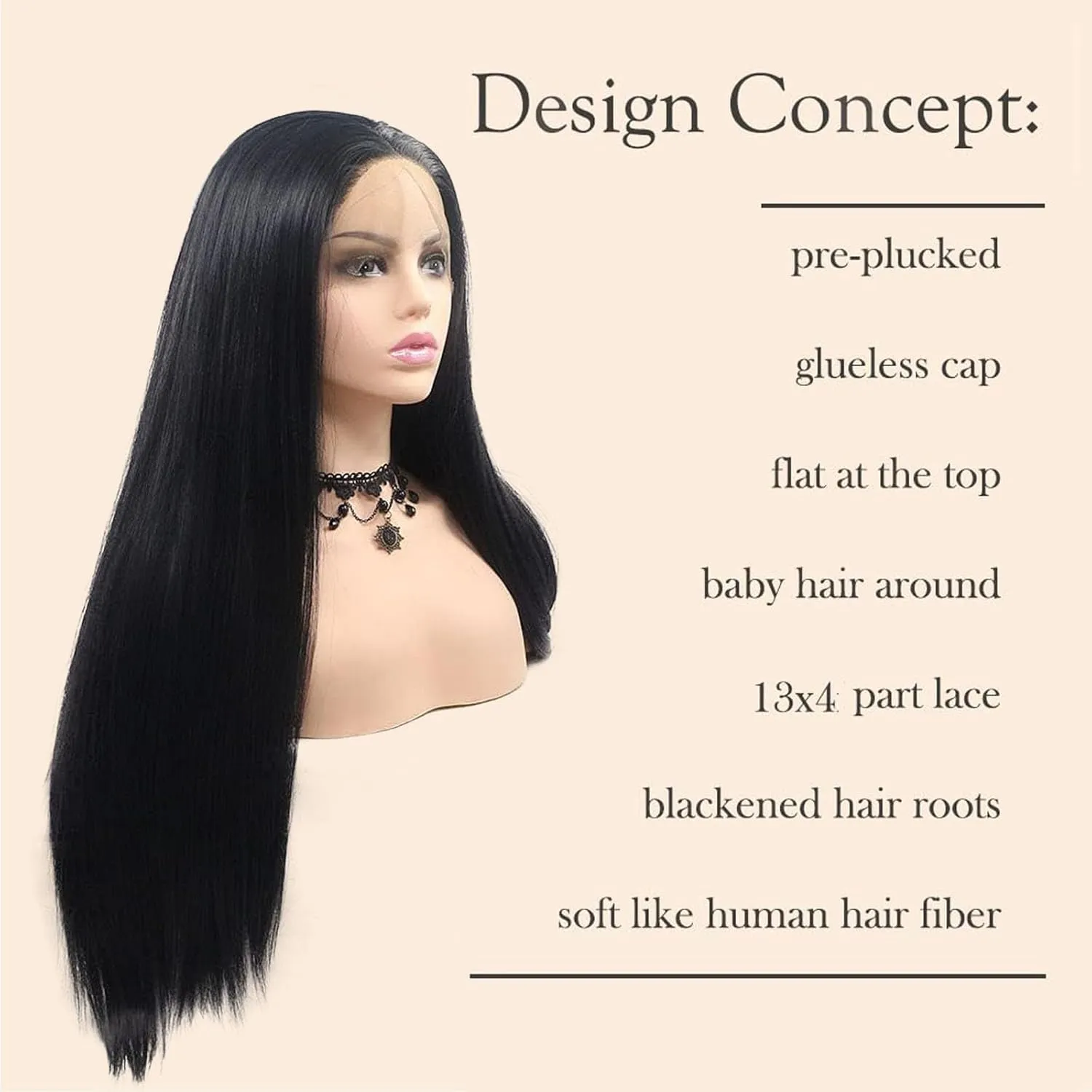 Black Wigs for Black Women Straight Synthetic Lace Front Wig Black Long Deep Part Frontal Wigs Natural Hairline Glueless Lace Wig Heat Resistant Hair Daily Cosplay Use 24Inch