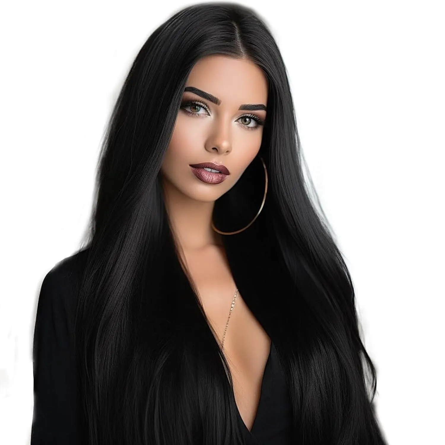 Black Wigs for Black Women Straight Synthetic Lace Front Wig Black Long Deep Part Frontal Wigs Natural Hairline Glueless Lace Wig Heat Resistant Hair Daily Cosplay Use 24Inch