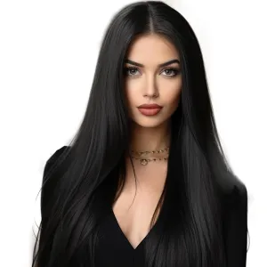 Black Wigs for Black Women Straight Synthetic Lace Front Wig Black Long Deep Part Frontal Wigs Natural Hairline Glueless Lace Wig Heat Resistant Hair Daily Cosplay Use 24Inch