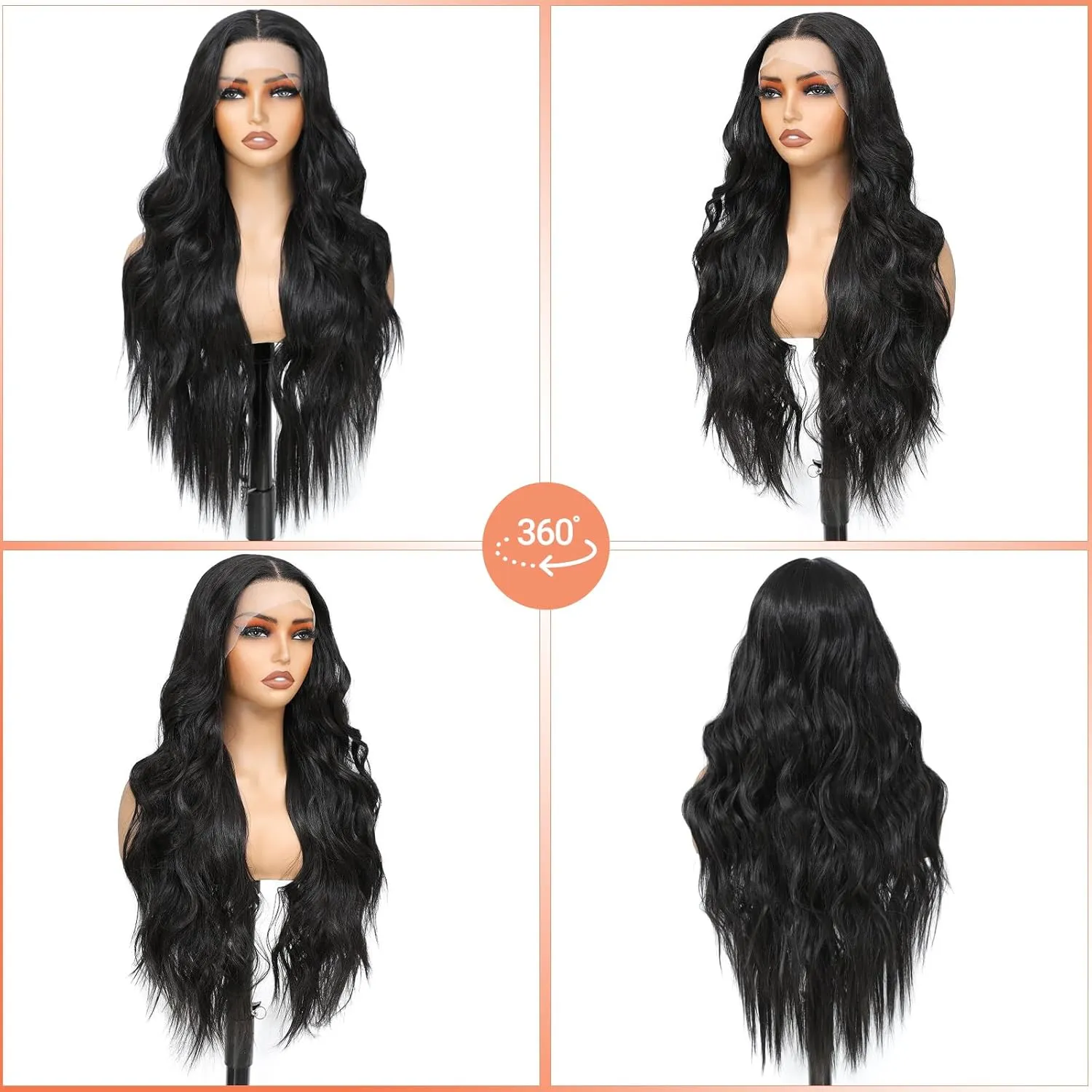 Black Wigs for Women Synthetic Lace Front Wig Pre Plucked With Baby Hair 26 Inch Long Wavy Middle Part Wig 13x4x1 Glueless Wig Ready to Wear