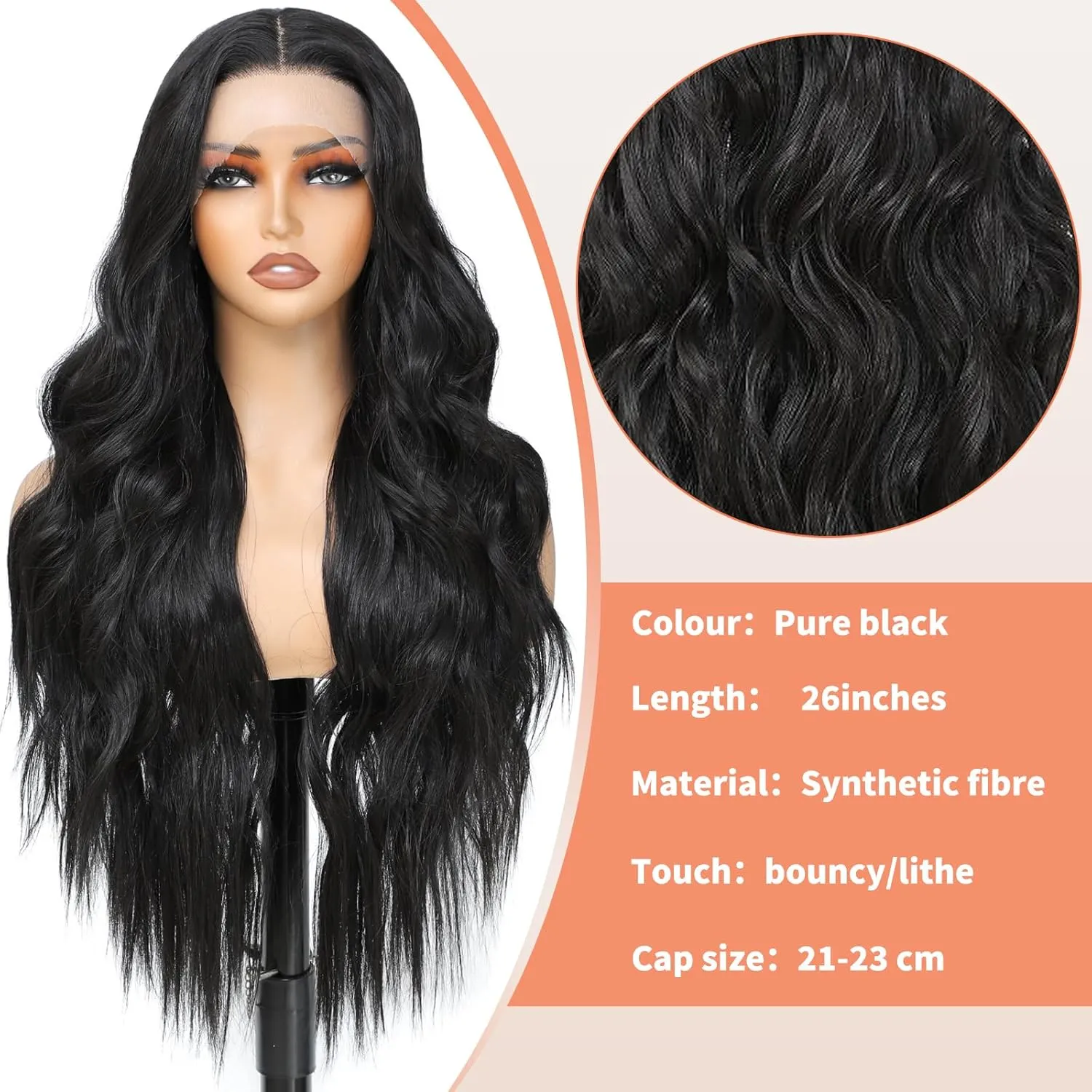 Black Wigs for Women Synthetic Lace Front Wig Pre Plucked With Baby Hair 26 Inch Long Wavy Middle Part Wig 13x4x1 Glueless Wig Ready to Wear