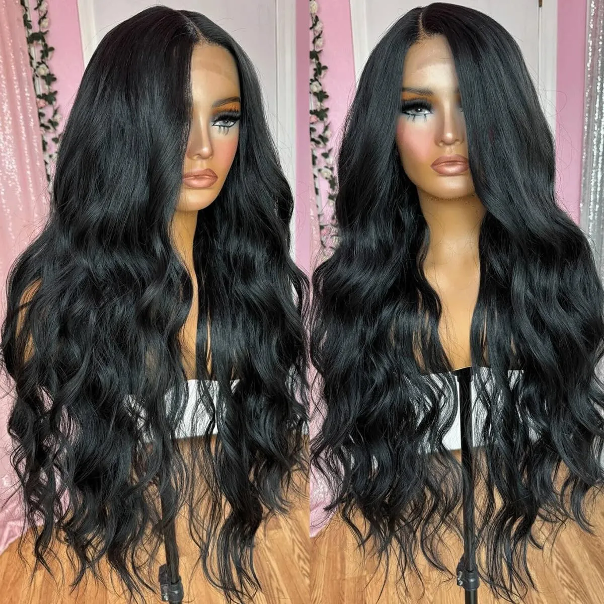 Black Wigs for Women Synthetic Lace Front Wig Pre Plucked With Baby Hair 26 Inch Long Wavy Middle Part Wig 13x4x1 Glueless Wig Ready to Wear