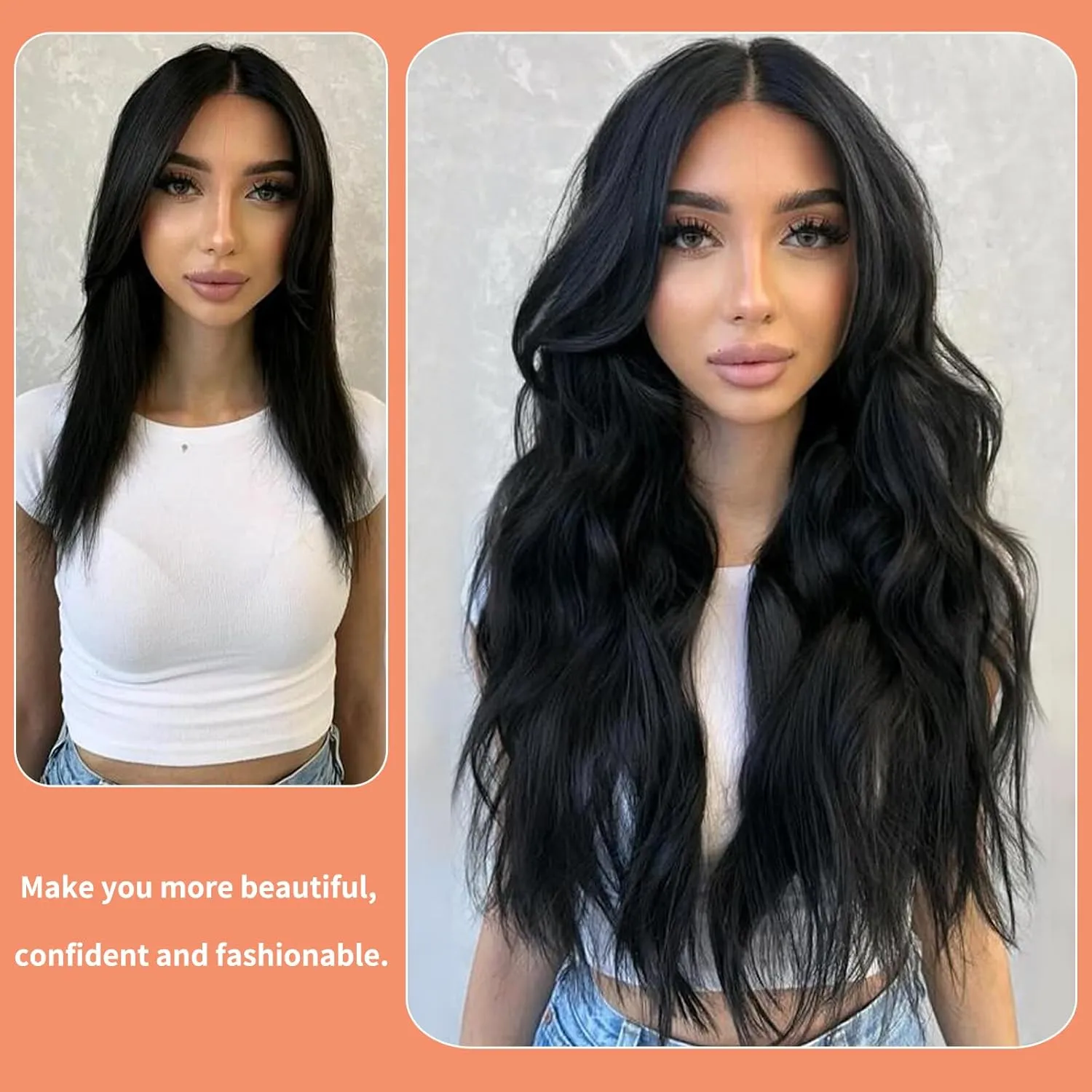 Black Wigs for Women Synthetic Lace Front Wig Pre Plucked With Baby Hair 26 Inch Long Wavy Middle Part Wig 13x4x1 Glueless Wig Ready to Wear