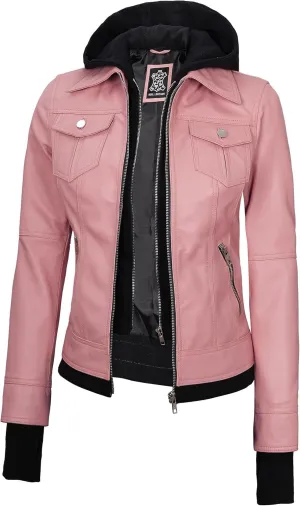 Blingsoul Leather Bomber Jacket Women - Real Lambskin Womens Leather Jackets with Removable Hood