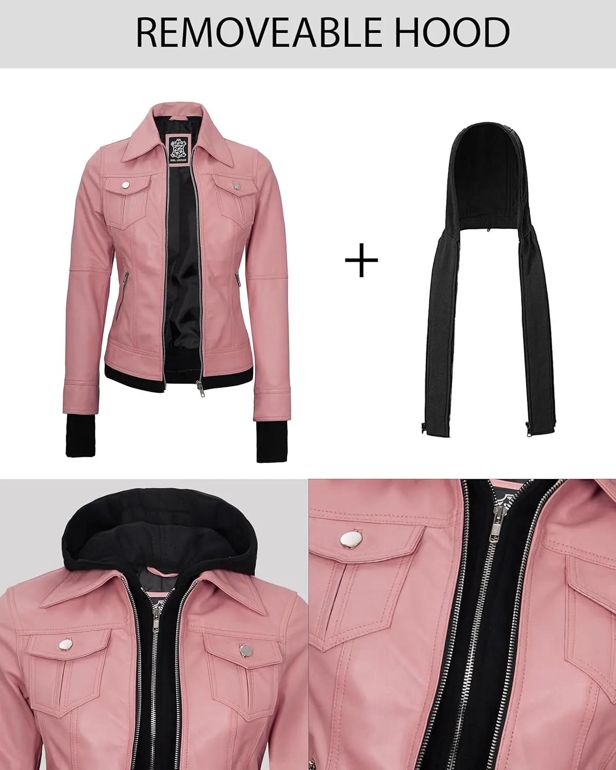 Blingsoul Leather Bomber Jacket Women - Real Lambskin Womens Leather Jackets with Removable Hood