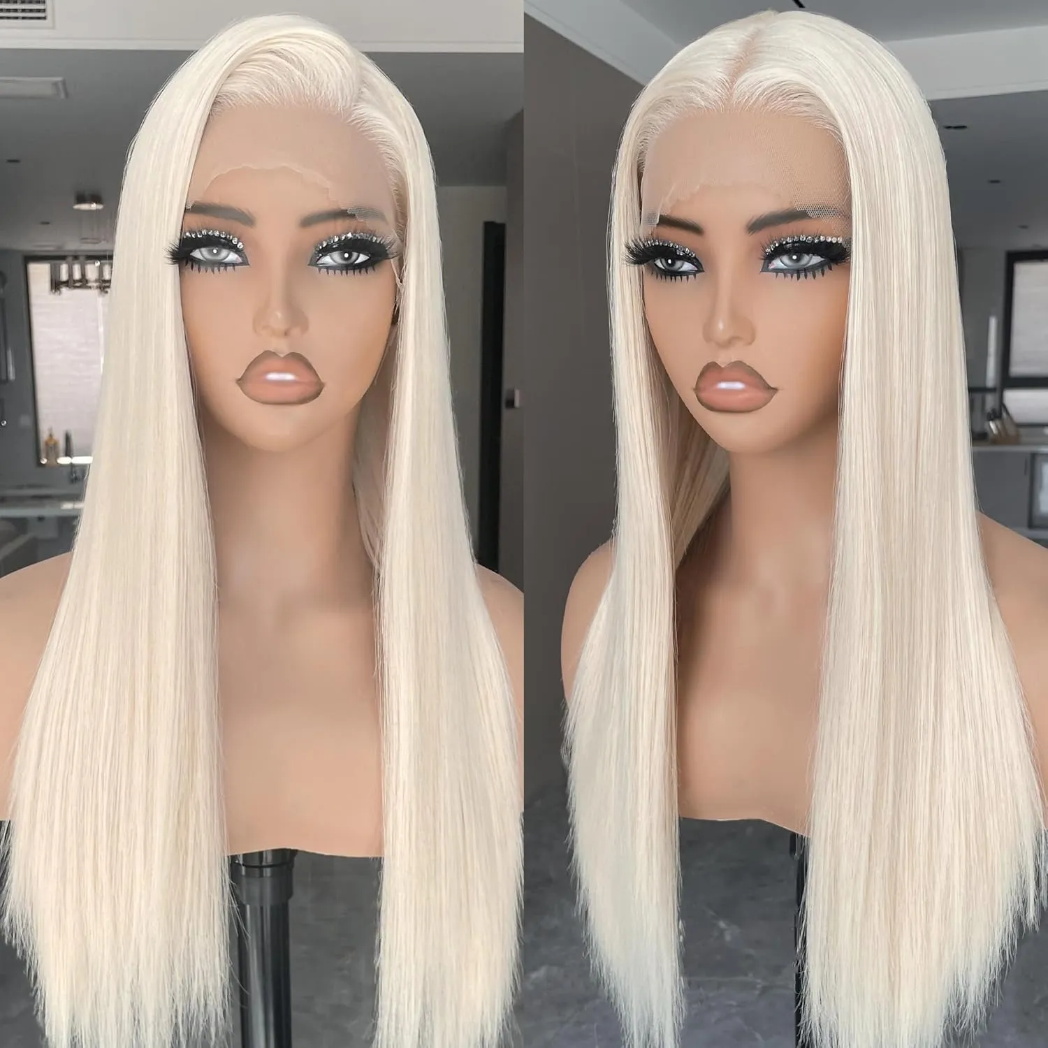 BLL Blonde Wig, Synthetic Lace Front Wigs Pre-Plucked 13x4 HD Glueless Straight 26inch Ready to Wear Pre-toned 613 Blonde Wigs Beginner Friendly Suitable For Daily Party Wear.