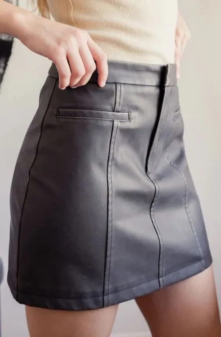 Blu Pepper Dark Brown Washed Faux Leather Women's Mini Skirt B4FS1002