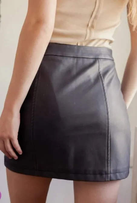 Blu Pepper Dark Brown Washed Faux Leather Women's Mini Skirt B4FS1002