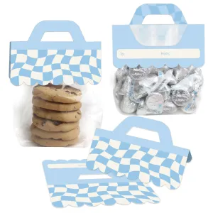 Blue Checkered Party - DIY Clear Goodie Favor Bag Labels - Candy Bags with Toppers - Set of 24