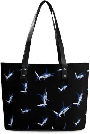 Blue Marlin Fish Printed Purses and Handbags for Women Vintage Tote Bag Top Handle Ladies Shoulder Bags for Shopping Travel