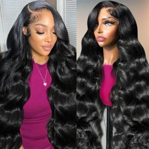 Body Wave Lace Front Wigs Human Hair 13x6 HD Transparent 30 Inch Brazilian Virgin Lace Front Wigs 200 Density Pre Plucked Body Wave Human Hair Wigs for Women