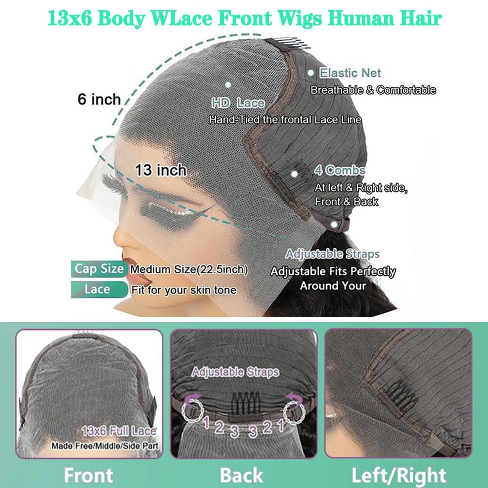 Body Wave Lace Front Wigs Human Hair 200% Density Body Wave 13x6 HD Lace Frontal Wigs Human Hair Brazilian Lace Front Wigs Human Hair 20 Inch Pre Plucked with Baby Hair