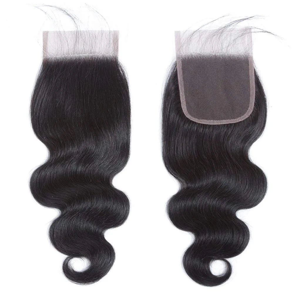 Body Wave Lace Top Closure Brazilian Human Hair Body Wave 4x4 Free Part Closure Swiss Lace With Baby Hair Natural Black Color (14inch)