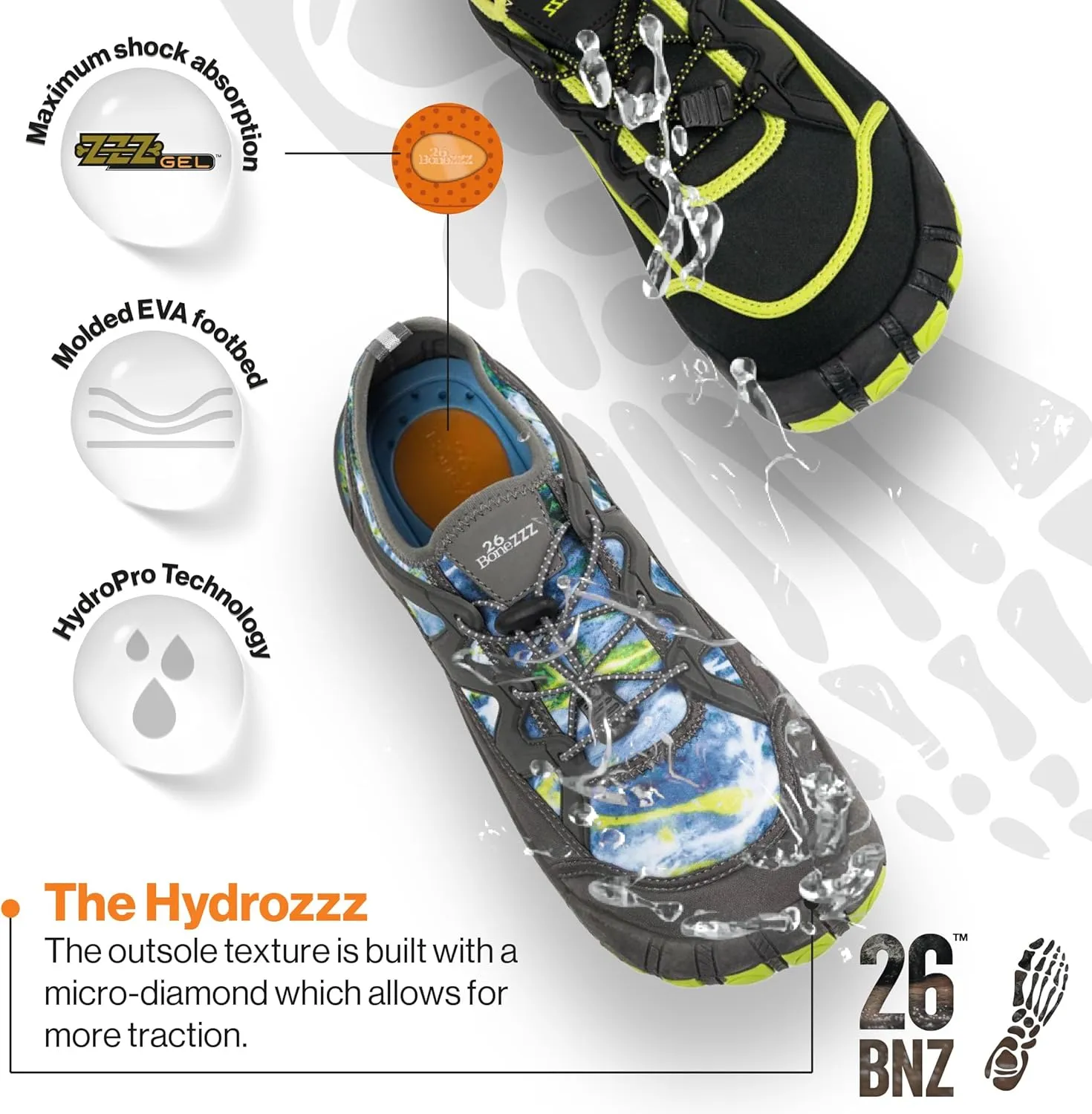Bonezzz Hydrozzz Aqua Socks – Lightweight, Quick-Dry Water Shoes w/HydroPro Grip