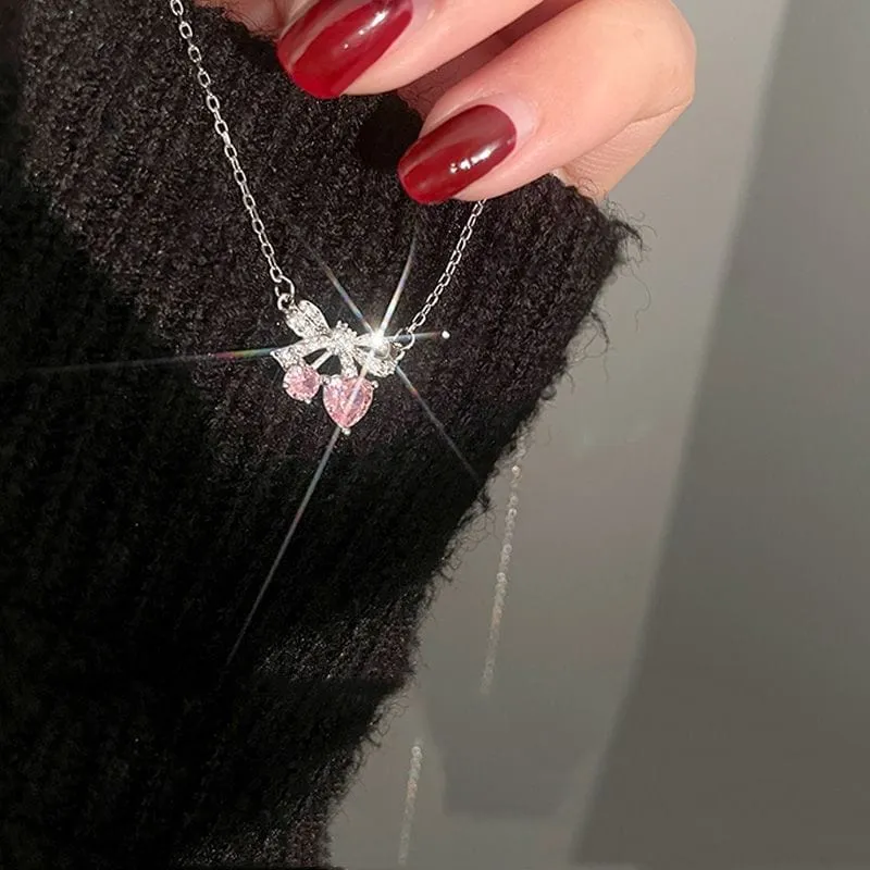 Bowknot Cherry Pendant Necklace