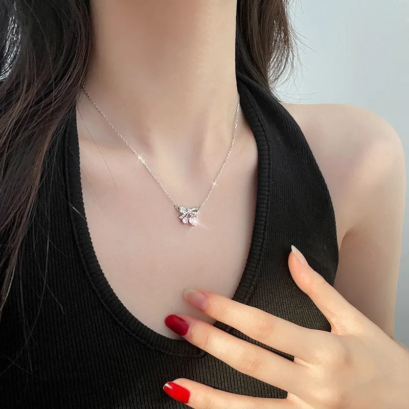 Bowknot Cherry Pendant Necklace