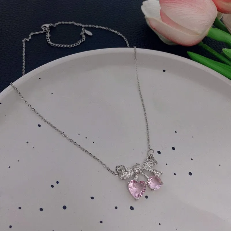Bowknot Cherry Pendant Necklace
