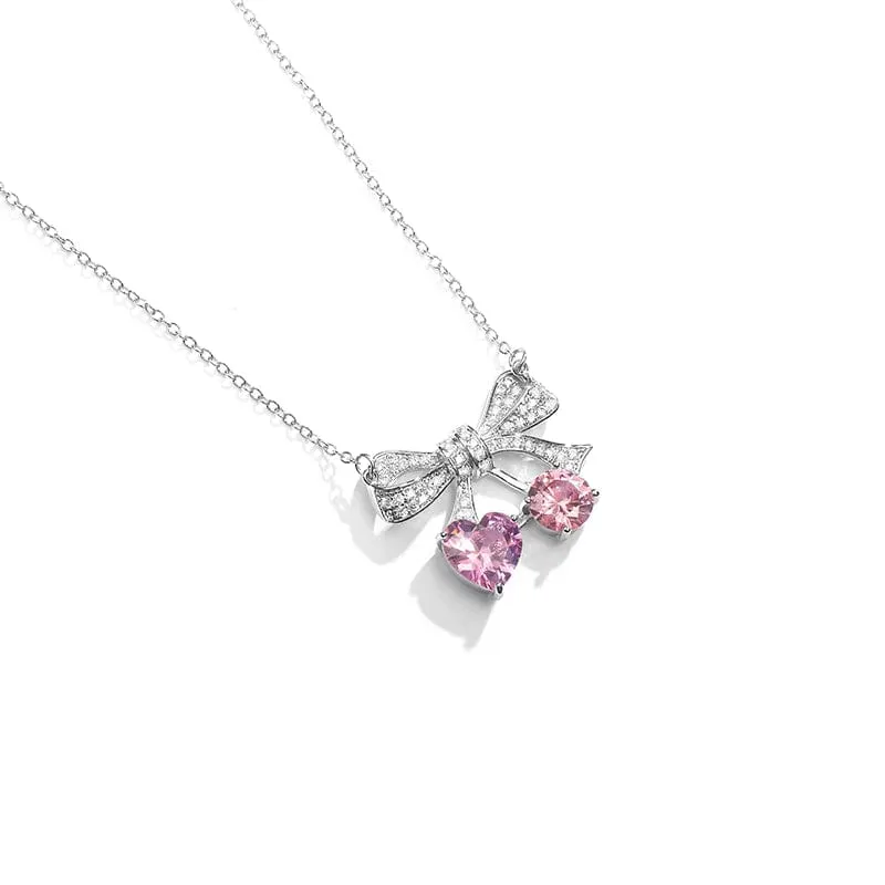 Bowknot Cherry Pendant Necklace